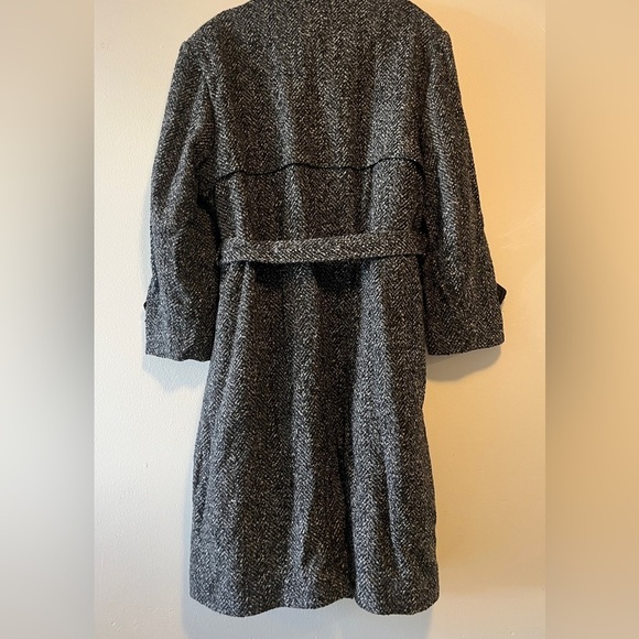 Vintage Wool Herringbone Donegal Tweed Belted Men's  Top Coat 44 Dark Academia - Picture 3 of 14